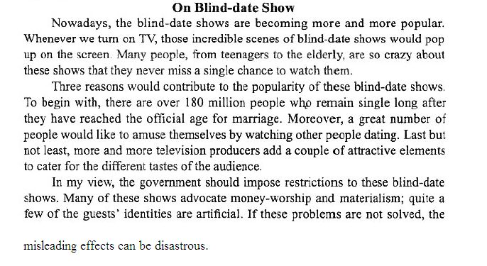 2012年12月英語四級作文預(yù)測：電視相親 www.www.jiazhineng.cn